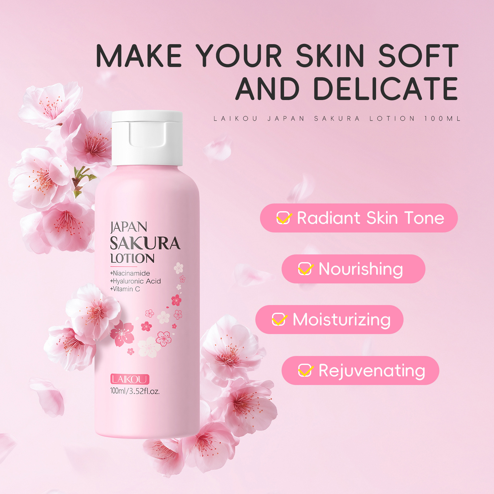 LAIKOU Sakura Lotion 100ml Nia - Niacinamide Pore Shrinking Essence review and price