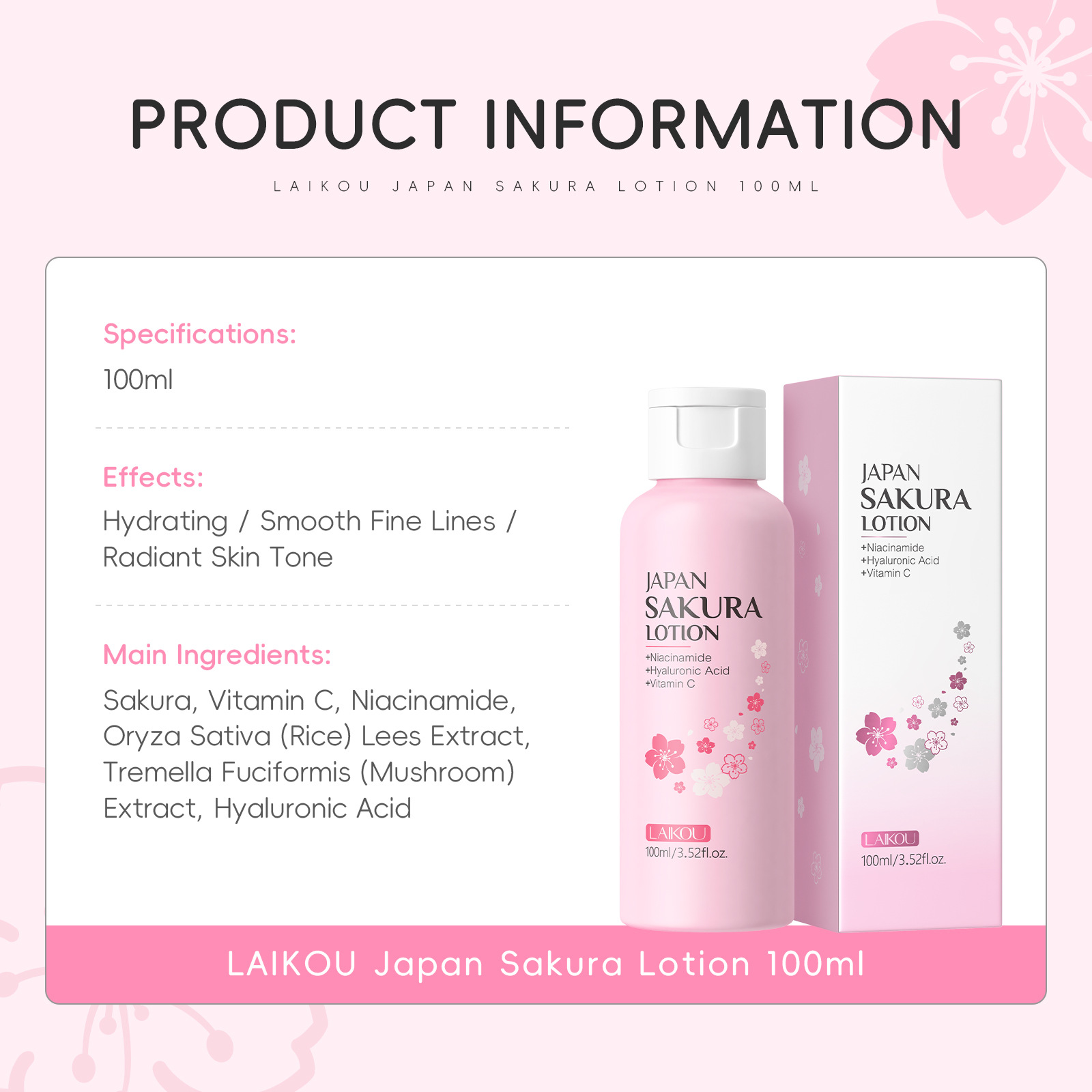 LAIKOU Sakura Lotion 100ml Nia - Niacinamide Pore Shrinking Essence review and price